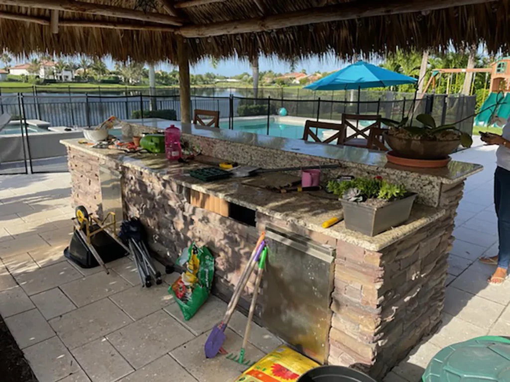 pool with outdoor kitchen