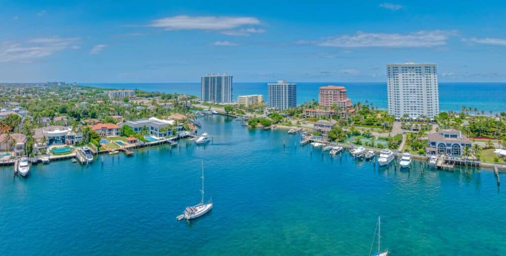 An aerial view of the coastline in Boca Raton, Florida