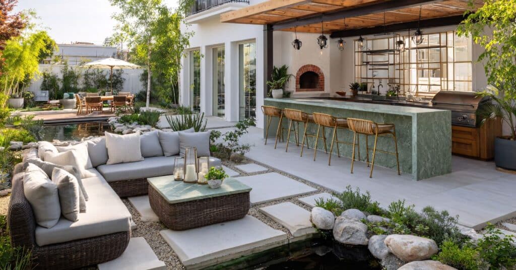 Custom outdoor kitchen and grill setup with stone countertops in Palm Beach County Florida